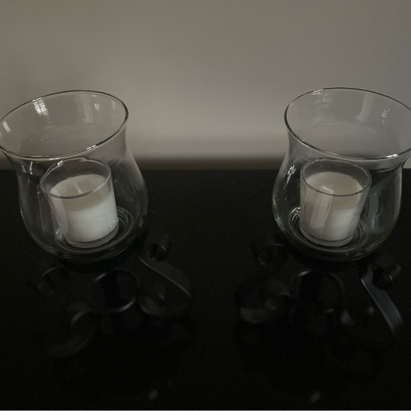 Black Wrought Iron Candle Holders with Scroll Accents - Picture 2 of 4